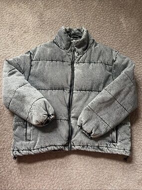Gray Denim Puffer Coat